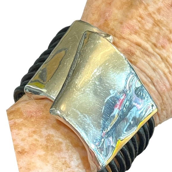 Sterling silver modernist 925 Israel bracelet multi strand leather strap - Picture 10 of 11